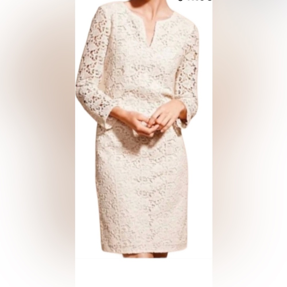 Talbots Cream Lace Long Sleeve Sheath Dress